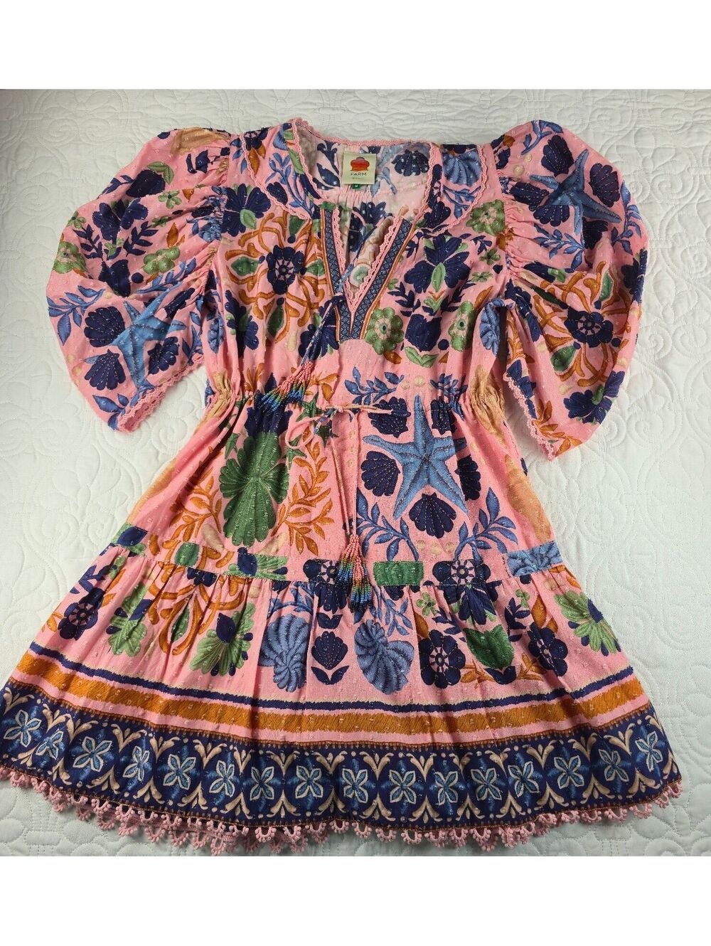 Farm Rio Seashell Tapestry Mini Dress Size Medium - Picture 3 of 9